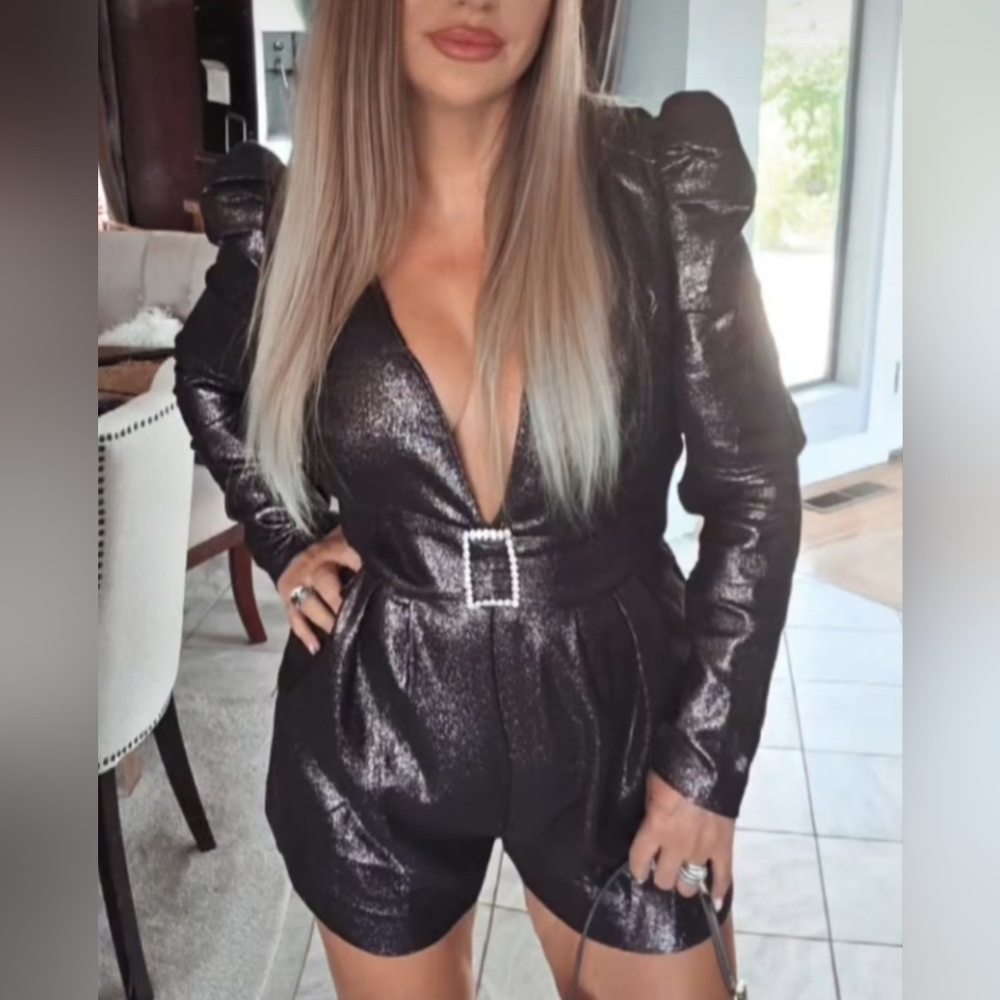 Ramy Brook Metallic Black Romper